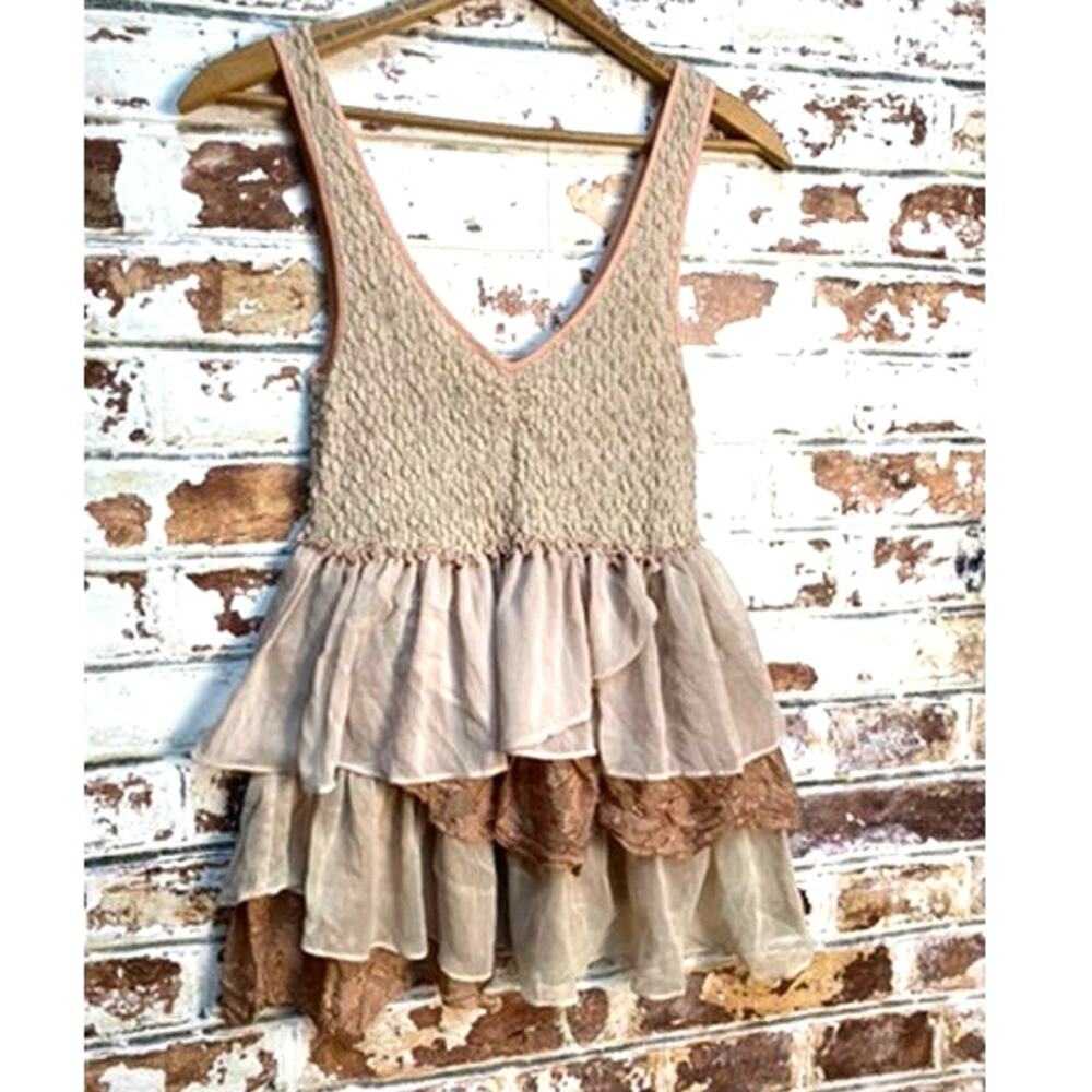 Free People Layered Tiered Flowing Sleeveless V-Neck Blouse